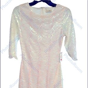Ever after white sequined mini classy dress 3/4 sleeve zips in the back